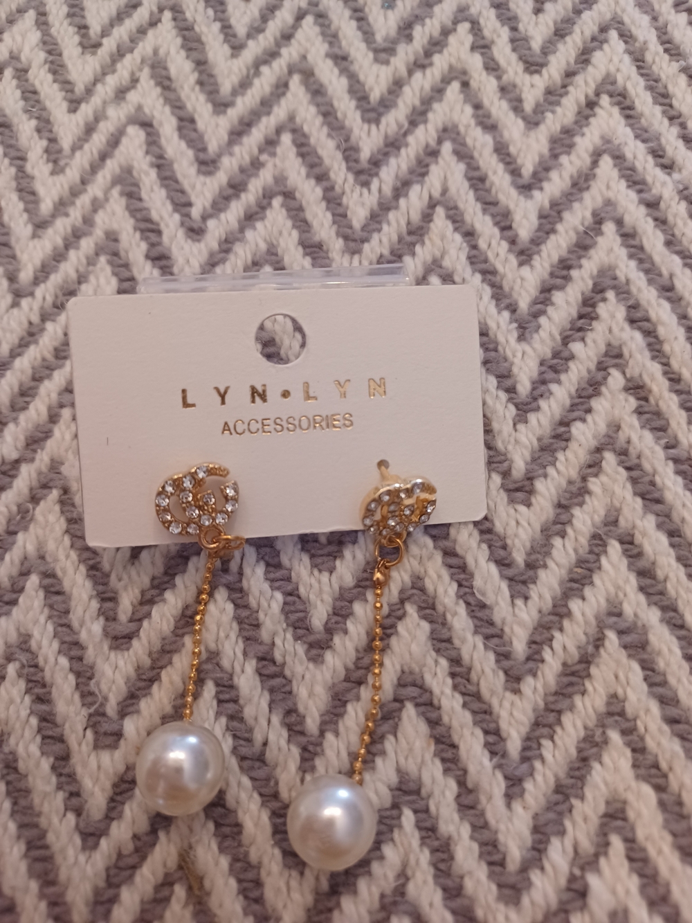 Gold Pearl Drop Earrings with Crystal Accent